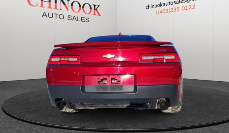 2014 Chevrolet Camaro 2LT in red, showcasing rear view with distinctive taillights and Chevrolet logo, displayed at Chinook Auto Sales.
